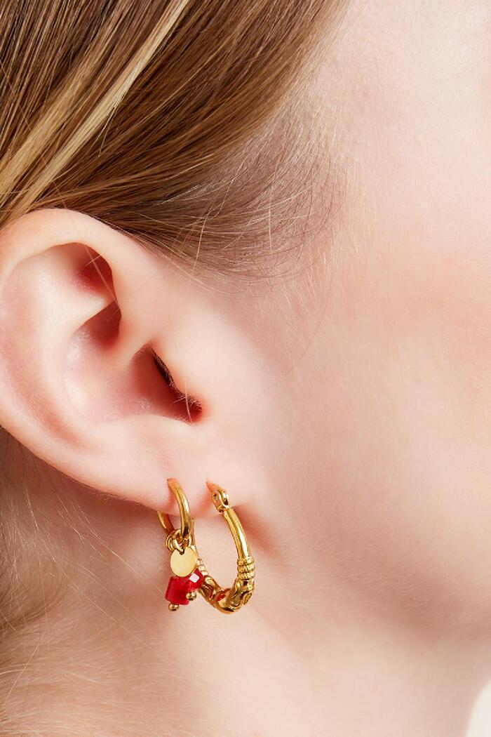 Golden stainless steel charm earrings Red Picture3